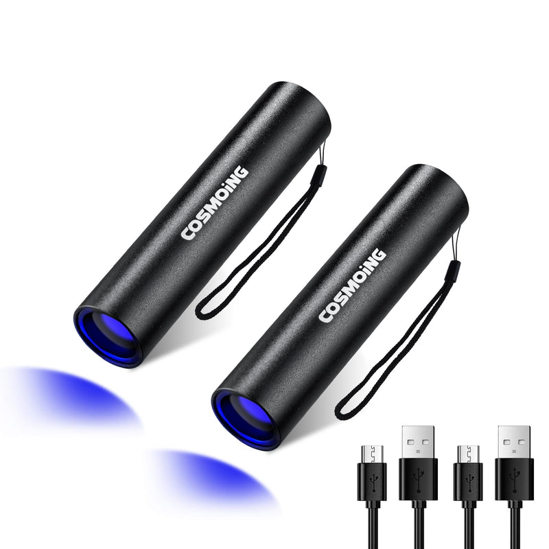 UV Flashlight USB Rechargeable, 365nm Black Light (2 PACK), Mini & Powerful Upgrade Ultraviolet Flashlight Portable Detector for Pet Urine, Cat Dog Stains, Scorpion, Bed Bug 2 PCS - Rechargeable 365nm UV Flashlight-3 - PawsPlanet Australia