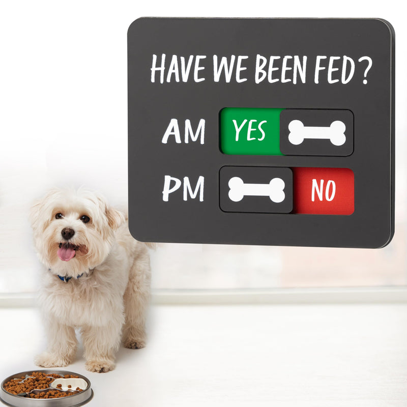 Pet Feeding Reminder Sign with Magnet, Dog Feeding Tracker with “Have We Been Fed?”, Acrylic Slider Sign for Fridge, AM PM Feed Sign with Yes No Options, Black with 2 Stickers, 4.7" x 3.9" - PawsPlanet Australia