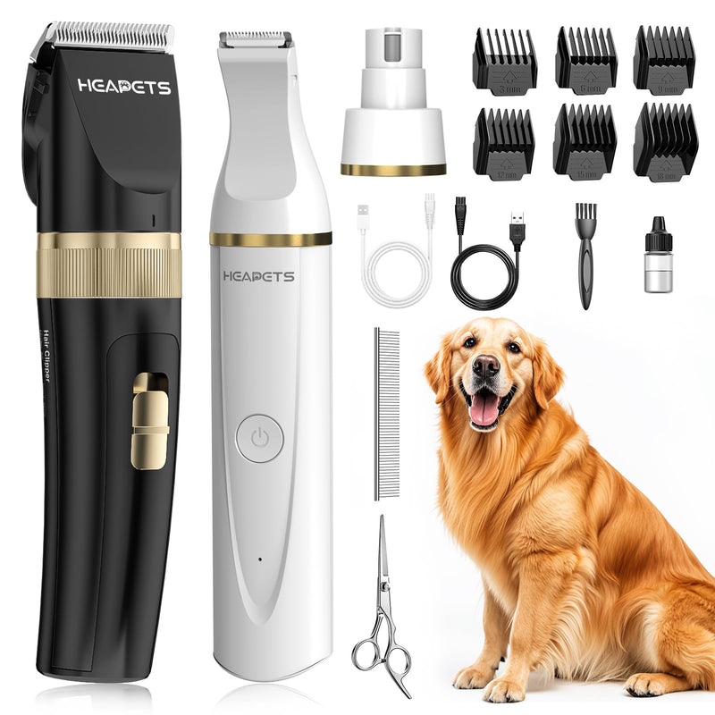 Dog Hair Clippers for Grooming Kit and Dog Paw Trimmer Nail Grinder for Grooming, Low Noise Rechargeable Cordless, Shaver Grooming Supplies for Pet Cats Dogs (Black, White) Black-white