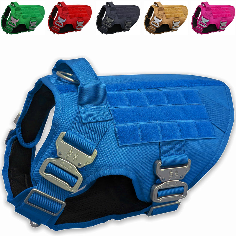 Tactical Dog Harness with 4 Metal Buckles; Waterproof, Military Grade Dog Vest; no-pulls but Does not Choke Neck; Great with Prevents Escapes, Heavy-Duty Dog Harness for Large Dogs, Blue (L) Large (L) - PawsPlanet Australia