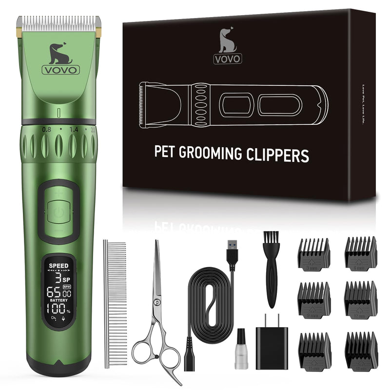 Vovo Dog Clippers for Grooming 3-Speed Heavy Duty Dog Hair Trimmers Low Noise Rechargeable Cordless Electric Super Quiet Dog Grooming Kit for Dogs Cats Pets(Green) Green - PawsPlanet Australia