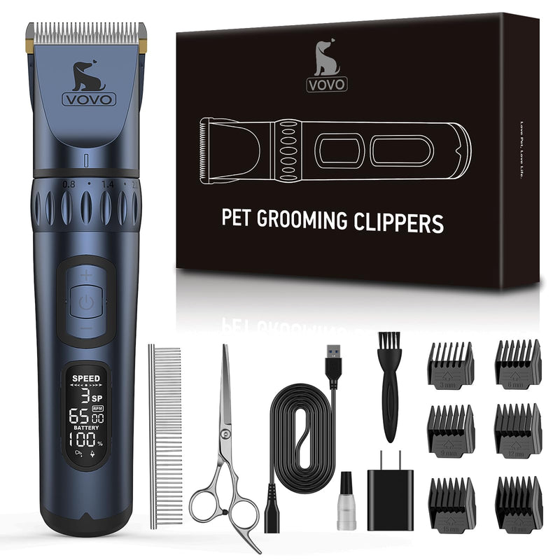 Vovo Dog Clippers - 3-Speed Heavy Duty, Low Noise Rechargeable Cordless Electric Dog & Cat Grooming Kit (Blue) Blue - PawsPlanet Australia