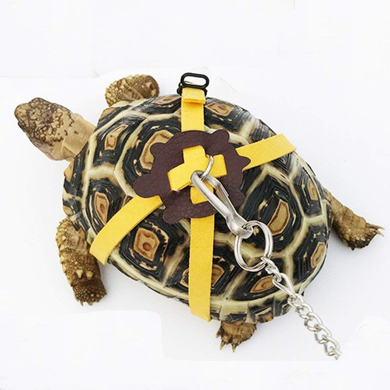 Adjustable Turtle Harness Leashes Soft Leather Harness Strap for Tortoise Pet Outdoor Walking Lead Control Rope Chest Collar Leash for Turtle Supplies (L,Yellow) L Yellow - PawsPlanet Australia