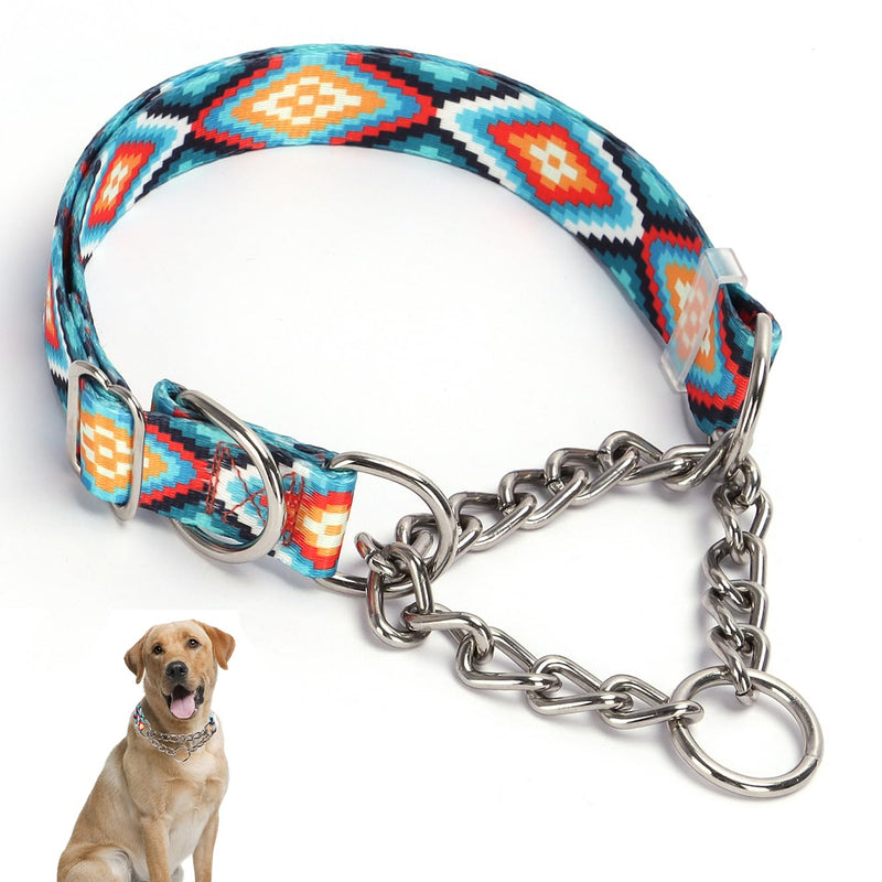 Stainless Steel Chain Martingale Collar for Dogs, No Pull Slip Cinch Choker Choke Collar Training Escape Proof Heavy Duty Dog Collar for Small Medium Large Pet Boy Male Dogs, Western Boho Aztec L L(Neck19-24") - PawsPlanet Australia