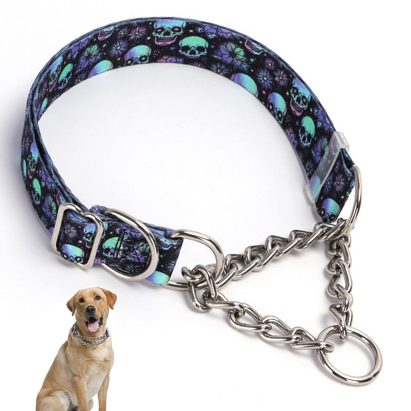Stainless Steel Chain Martingale Collar for Dogs, No Pull Slip Cinch Choker Choke Collar Training Escape Proof Heavy Duty Dog Collar for Small Medium Large Pet Boy Male Dogs, Skull L L(Neck19-24") - PawsPlanet Australia
