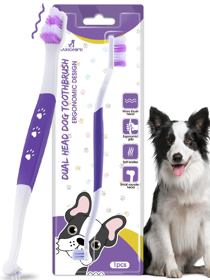 Dog Toothbrush - Dual Head Dog Tooth Brush Newly Upgraded 60° Wavy Brush Head - Surrounds Teeth Like a Cloud for Dog Dental Care and Cleaning-Suitable for Large/Medium Dogs Purple 1 Count (Pack of 1) - PawsPlanet Australia