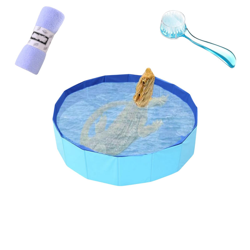 Bearded Dragons Foldable Bathtub with Soft Brush and Towel Set Reptile Accessories Swimming Pool Relax Cleaning Set for Small Pets Guniea Pig Turtle Hedgehog (11.8x3.93In) 11.8x3.93in - PawsPlanet Australia
