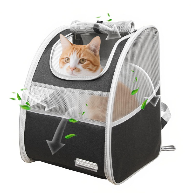 Cat Carrier Backpack with Reflector with Safety Leash Up to 15Lbs,Pet Carrier for Small Dogs and Medium Cats Kitten Puppy Bunny,Foldable Small Medium Dog Travel Carrier Backpack,Black - PawsPlanet Australia
