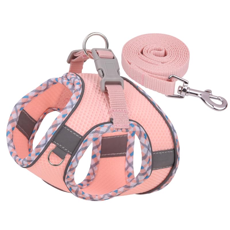 Dog Harness and Leash Set, No Pull Adjustable Reflective Pet Harness, Mesh Dog Harness, Step in Vest Harness Easy Walk Puppy Harness Outdoor Hiking Training for Small Medium Dogs, Cats(Pink,L) L Pink