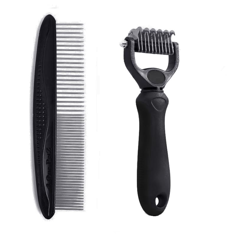 Pet Dematting Tool 2 Pack Double Sided Undercoat Rake & Dematting Comb for Cats and Dogs for Detangling Matted or Knotted Undercoat Hair (Black, Small) Black - PawsPlanet Australia