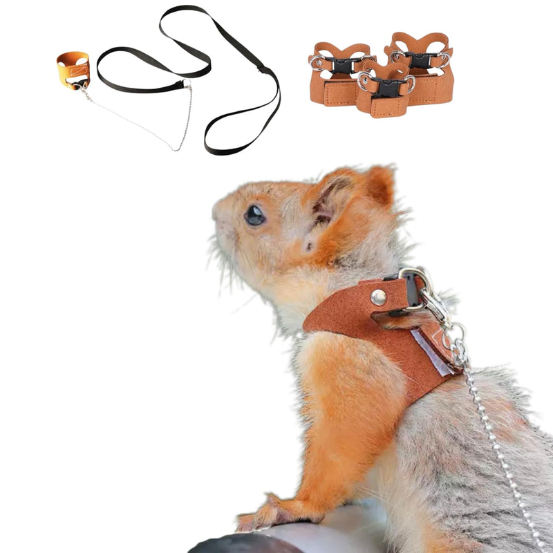 3 Pack Squirrel Harness and Leash Set - Adjustable Soft Leather & Traction Rope Strap Anti-Biting Chainfor Small Pet Walk Jogging Bearded Dragon Reptile Squirrel Rat - PawsPlanet Australia