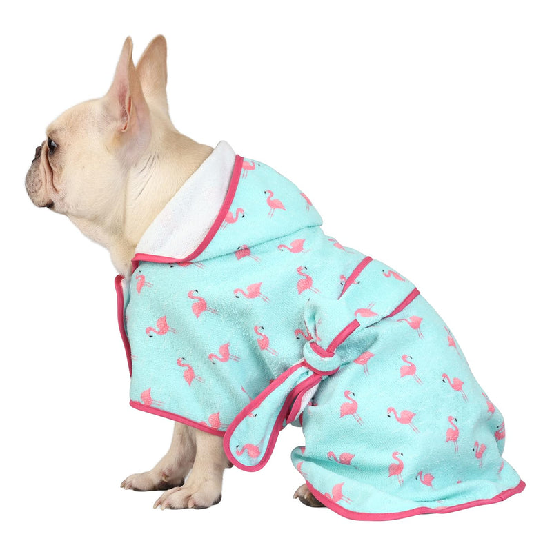 HDE Dog Bathrobe Super Absorbent Quick Drying Towel with Hood for All Dog Breeds Sizes S-XXL - Flamingos - S Small - PawsPlanet Australia