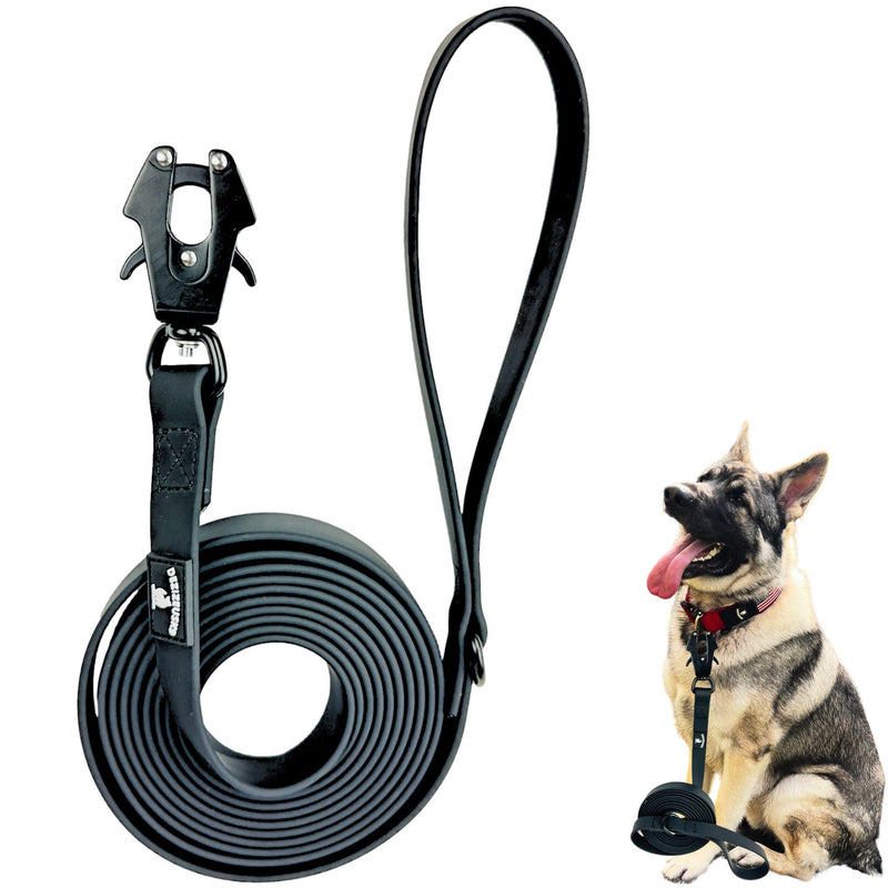 Heavy Duty Waterproof Dog Leash - Large Scissor Frog Quick Release Clasp, PVC Rubber Coated Nylon Training Lead for Large and X-Large Dogs, Odor Free, Durable, Easy to Clean, Nonslip Grip, Secure Hold 10FTLG BLACK PVC