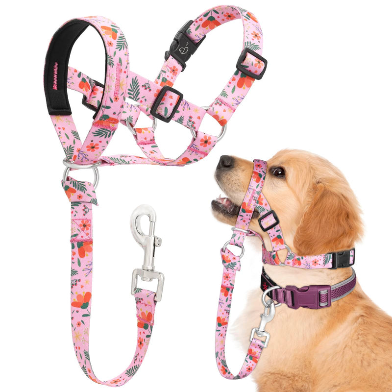 Dog Head Collar, Printed No-Pull Headcollar, Adjustable Dog Head Halter Gentle Lead with Safety Link, 3 Colors Muzzle Leash for Small Medium Large X-Large Dogs Easy Walks (Small, Mimosa) - PawsPlanet Australia