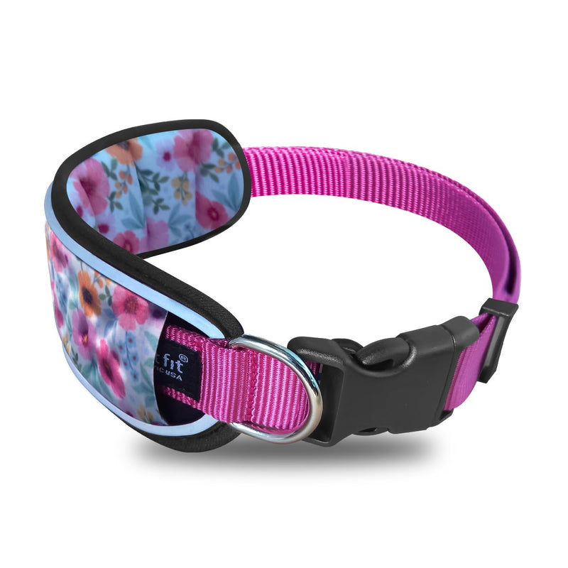 Comfort Fit Reflective Dog Collars Soft Padded Neoprene Pet Collars with Durable Adjustable Buckle Waterproof Comfortable Dog Collars for Medium Large and Small Dogs & Puppies Walking Running Training L/L+ (Neck Size 16"-25") Pink Floral - PawsPlanet Australia