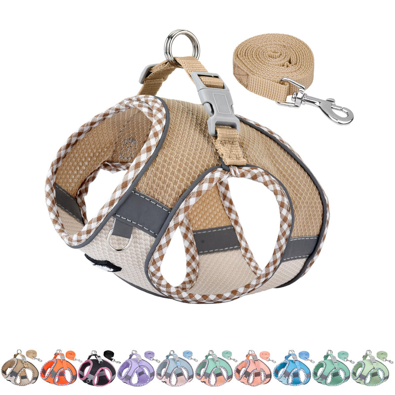 AIITLE Teacup Puppy Harness with Leash - Adjustable Soft Vest with Magic Tape & Reflective Safety Strips, Easy-Put-On for Poodles, Pomeranians - Gym, Hiking, Travel (Brown-Beige, S) Brown-Beige S(Chest: 13.5 - 15") - PawsPlanet Australia