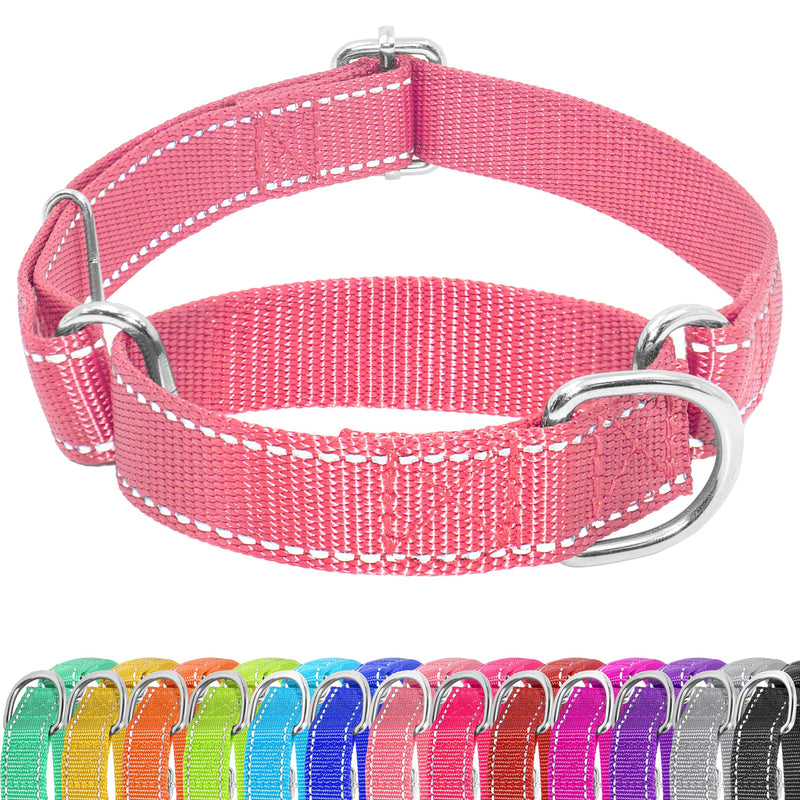 Martingale Dog Collar, Slip Martingale Collar for Dogs with No Buckle, Reflective Pet Trainning Collar for Small Medium Large Dog, Adjustable Heavy Duty Nylon No Pull Slip Collar, XS, Pink X-Small(Length:9-12'', Width:5/8'') A1-Pink - PawsPlanet Australia
