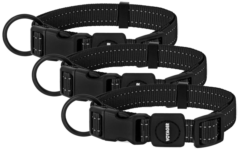 Best Pet Supplies Reflective Dog Collar with Adjustable Length, Heavy-Duty Buckle, and Strong Leash D-Ring, Training, Walking, Jogging Accessory for Small, Medium, and Large Breeds - Black, M - PawsPlanet Australia