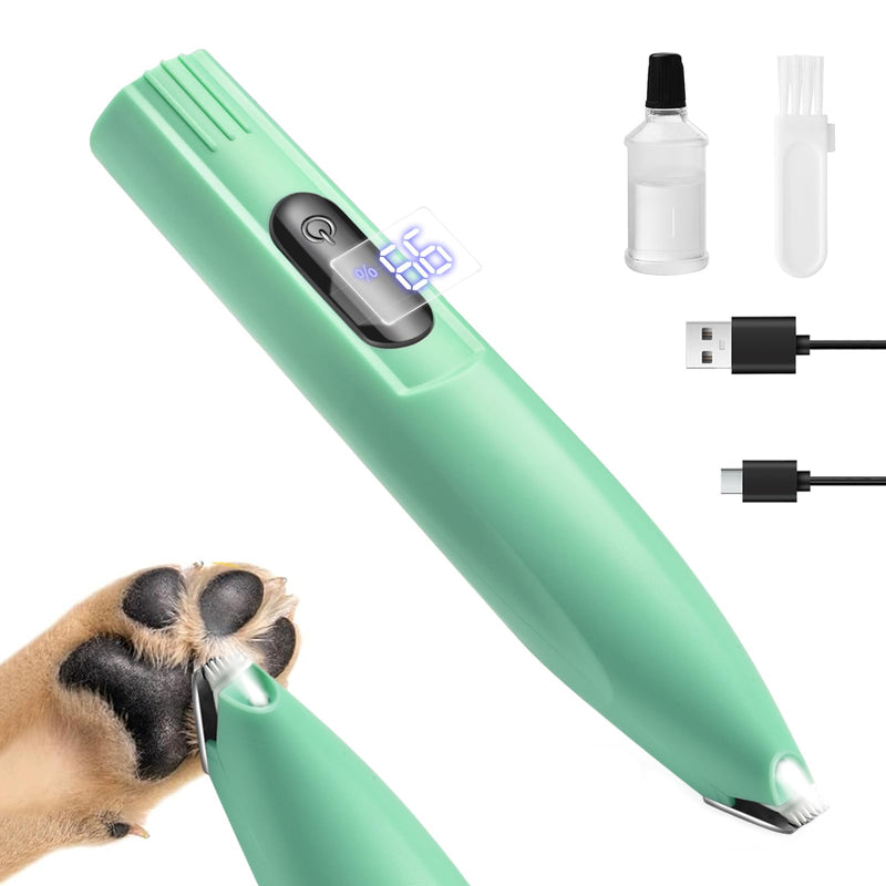 Electric Dog Paw Trimmer with LCD Display, Pet Hair Trimmer for Dogs Paws, Paw Hair Trimmer for Dogs, Pet Micro Precision Trimmer, Cat Paw Pad Trimmer for Grooming, Paw Shavers for Dogs Feet (Green) Green - PawsPlanet Australia