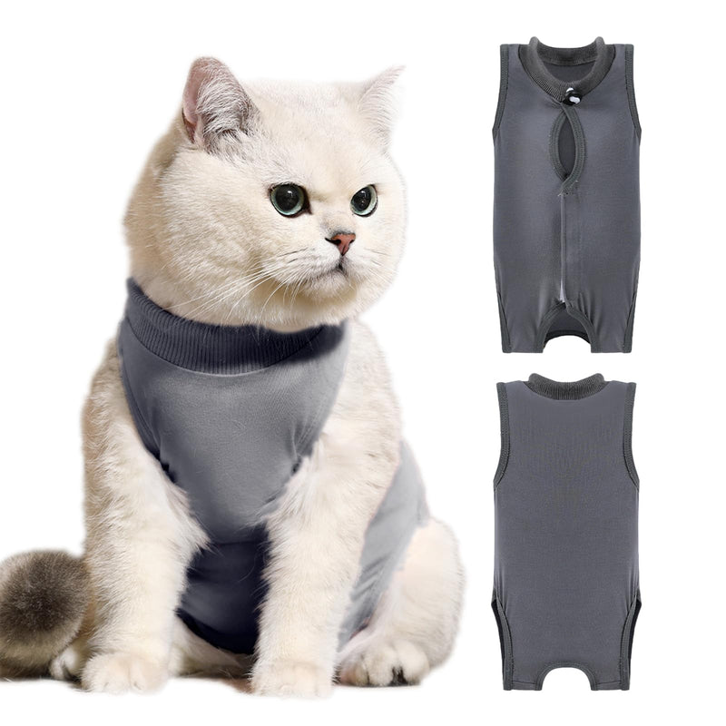 Cat Recovery Suit Female to Prevent Licking Scratching, Kitten Onesie for Cats After Surgery Surgical Abdominal Wound with Adjustable Drawstrings, Cat Cone Alternative S Grey - PawsPlanet Australia