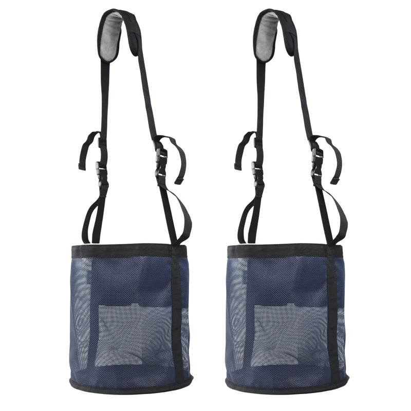 Horse Feed Bag - Heavy Duty Muzzle With Adjustable Strap, Comfort Neck Pad, Nose Pad and Double Waterproof Bottom Mesh - Pack of 2 (Darkblue) Darkblue