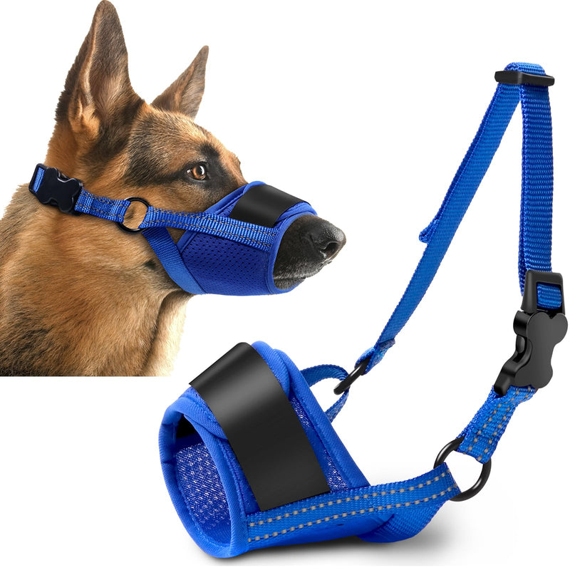 Dog Muzzle, Soft No Barking Bite Mesh Muzzles for Large Sized Dogs Anti Chewing, Breathable Muzzle for German Shepherd Labrador/Golden Retriever, etc, Suit for Grooming Vet Allows Panting Drinking Blue XL(Circumference:7.8''-11''in) - PawsPlanet Australia