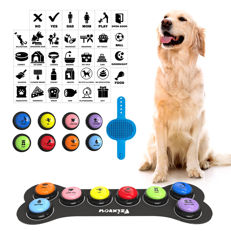 Dog Buttons Talk,Updated 8 Pack Dog Communication Buttons,Recordable Talking Training Buttons for Dogs,30 Seconds Voice Dog Speaking Buttons with Dog Bath Brush Set A-8 Pack - PawsPlanet Australia