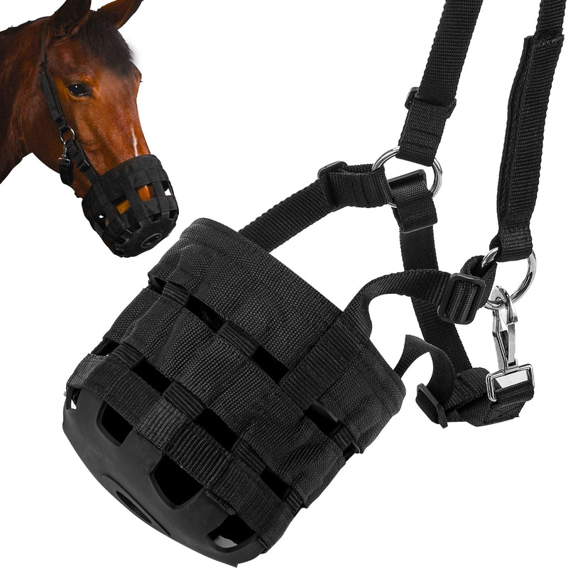 Durable Ventilated Grazing Muzzle with Attached Breakaway Halter - Lightweight Horse Muzzle, Supports Natural Grazing, Restricts Food Intake, Padded Noseband Onyx Black Cob Size