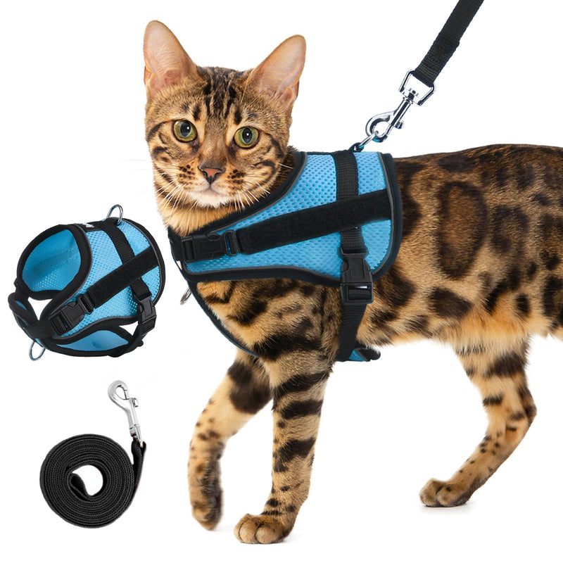 PUPTECK Cat Harness and Leash Set Escape Proof, Adjustable Reflective Kitten Jacket Easy Control, Pet Vest Harness for Cats Small Dogs Puppies Walking and Travel Blue - PawsPlanet Australia