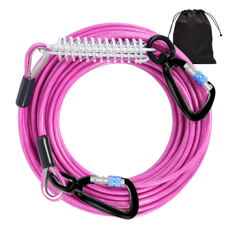 Snagle Paw Dog Lead Cable 20FT,Heavy Duty Outside Dog Leash Cable with Shock Absorbing Spring & Swivel Hook,Dog Tether for Yard,Dog Line for Small Large Dogs,Withstand 1000LBS Break Strength Pink Mauve - PawsPlanet Australia