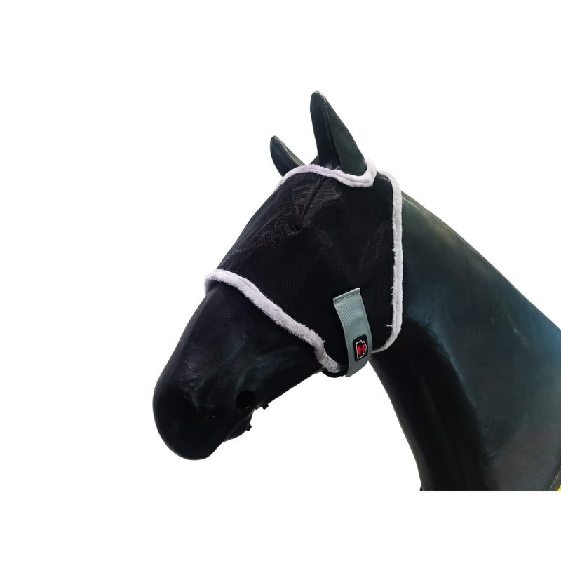 BARN & STABLE Breathable UV Protection Horse Fly Mask Tear-Resistant Mesh Fly Masks for Horses with Soft Fleece Edges & Adjustable Touch Straps Equine Mask Without Ears BLACK/GREY-Without Ears Large - PawsPlanet Australia