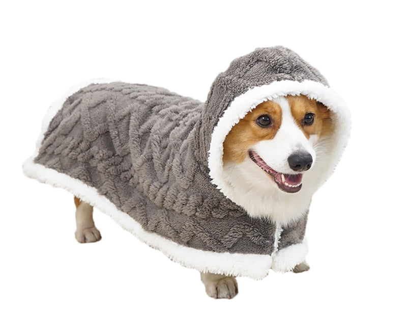 Dog Cape Blanket for Small, Medium Dogs, Hood Coats for Pets, Dog Robes with Hood Grey Small