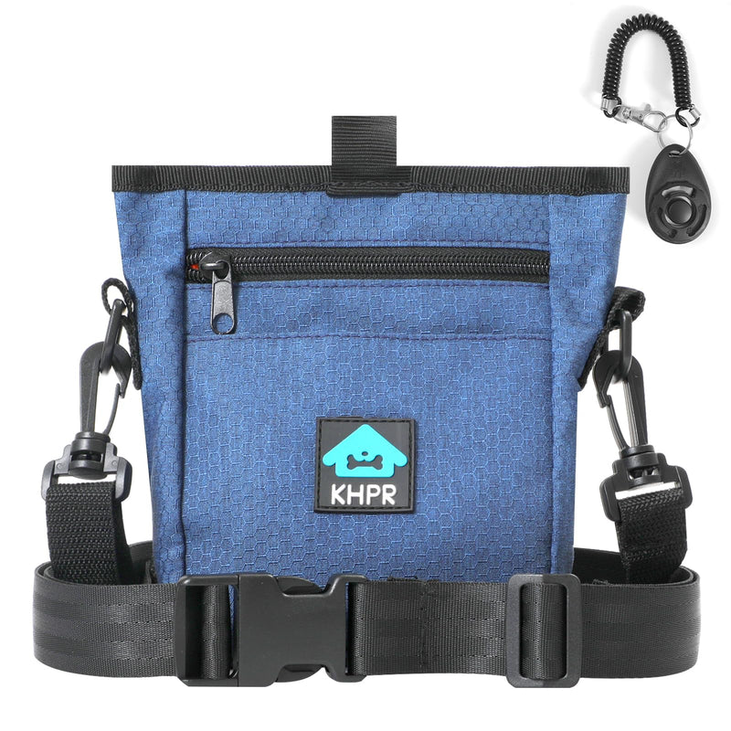 Dog Treat Pouch Magnetic Closure with Training Clicker，Hands-Free Design to Prevent Spills，Built in Poop Bag Dispenser，3 Ways To Wear，Metal Clip Waist Belt and Fanny Pack for Pet Walking（Blue） Blue - PawsPlanet Australia