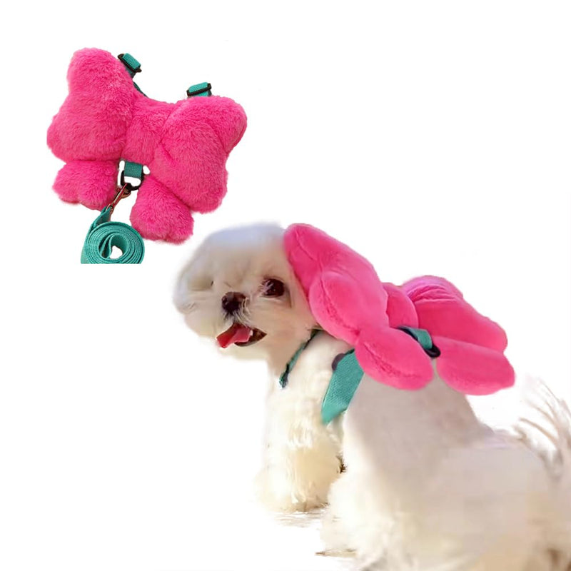 Pink Bowtie Harness and Leash Set for Small Dogs and Cats Adjustable Coral Fleece Escape-Proof Harness Leash Pink L - PawsPlanet Australia