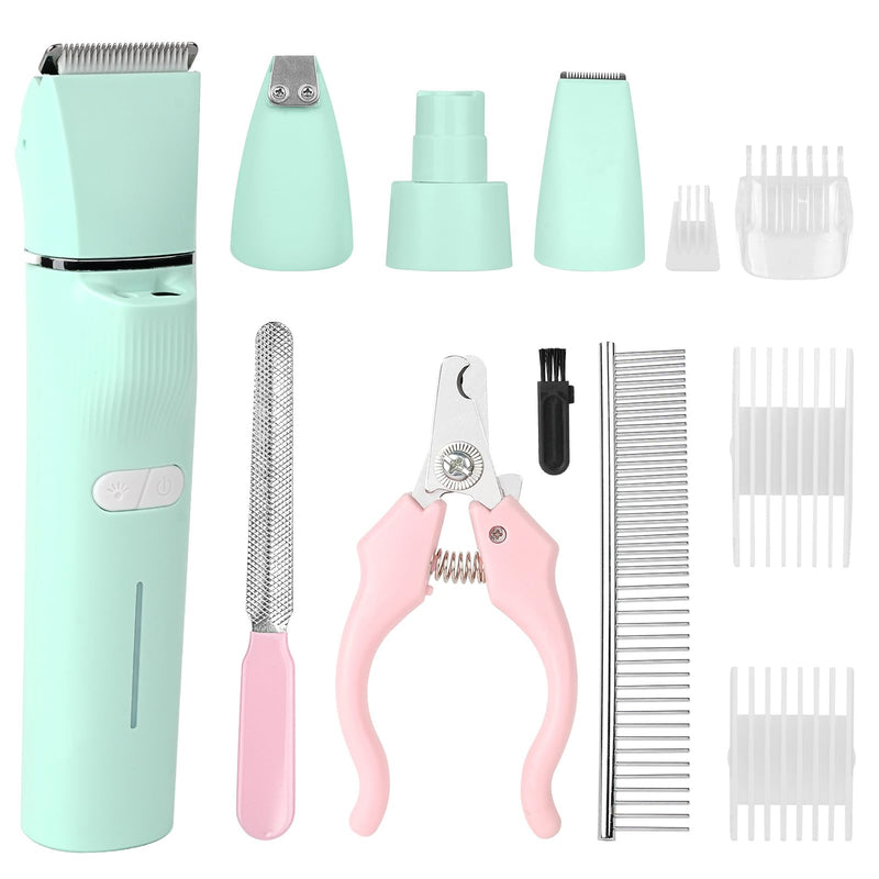 Pet Paw Trimmer, 2 Speed 4 in 1 Dog Paw Trimmers Dog Grooming Kit with LED Light, Dog Trimmer for Paws Quiet Dog Paw Trimmers for Small Dogs USB Rechargeable for Cats and Other Pets, Cyan - PawsPlanet Australia
