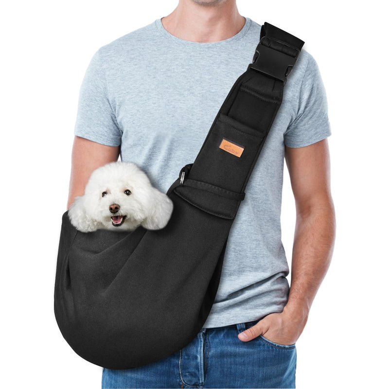 CUBY Dog and Cat Sling Carrier, Hand-Free Dog Carrier Slings with Adjustable Straps Pocker, Puppy Slings Carrier for Small Dogs Cats Outdoor Travel Bag(Black, M-Adjustable Strap) Black - PawsPlanet Australia