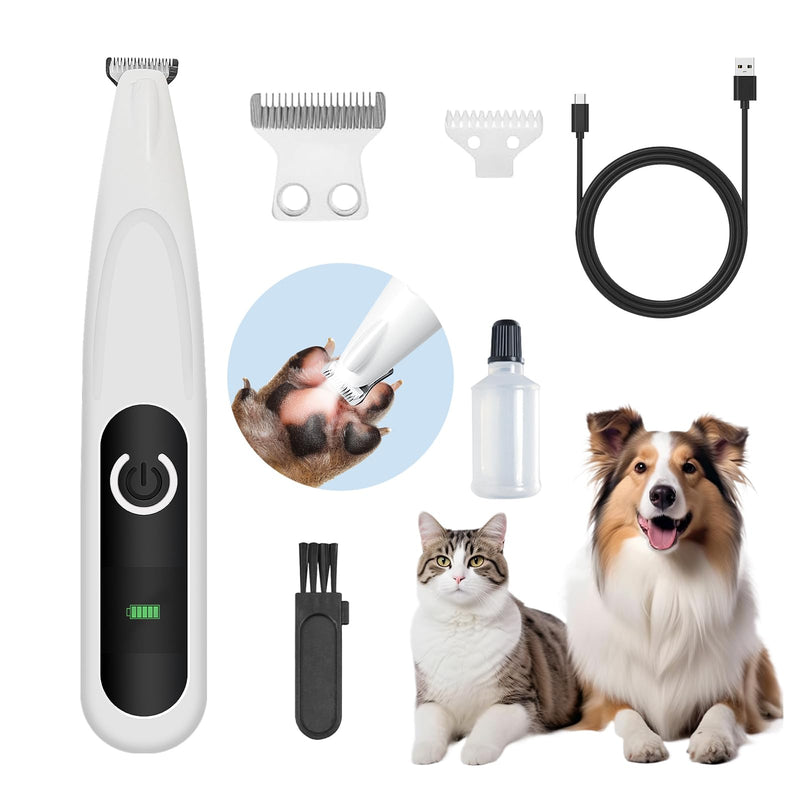 Upgraded Dog Paw Trimmer with LED Light, Low Noise Cat Clipper for Grooming, 18mm Widen Blade Digital Display Pet Paw Trimmer for Paws, Ears, Face, Waterproof Rechargeable Paws Clipper for Dog Cat White & Black a