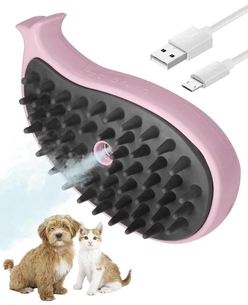 Cat Steam Brush for Shedding - 3 in 1 Steam Cat Brush for Grooming and Massage - Whales Shaped Cat Brush with Steam for Dogs, Removing Tangled and Loose Hair (Pink) - PawsPlanet Australia