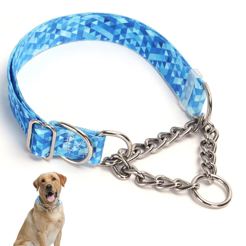 Stainless Steel Chain Collar Martingale, No Pull Slip Cinch Choker Choke Collar Training Escape Proof Heavy Duty Dog Collar for Small Medium Large Pet Boy Male Dogs, Blue XL XL(Neck22-28") - PawsPlanet Australia