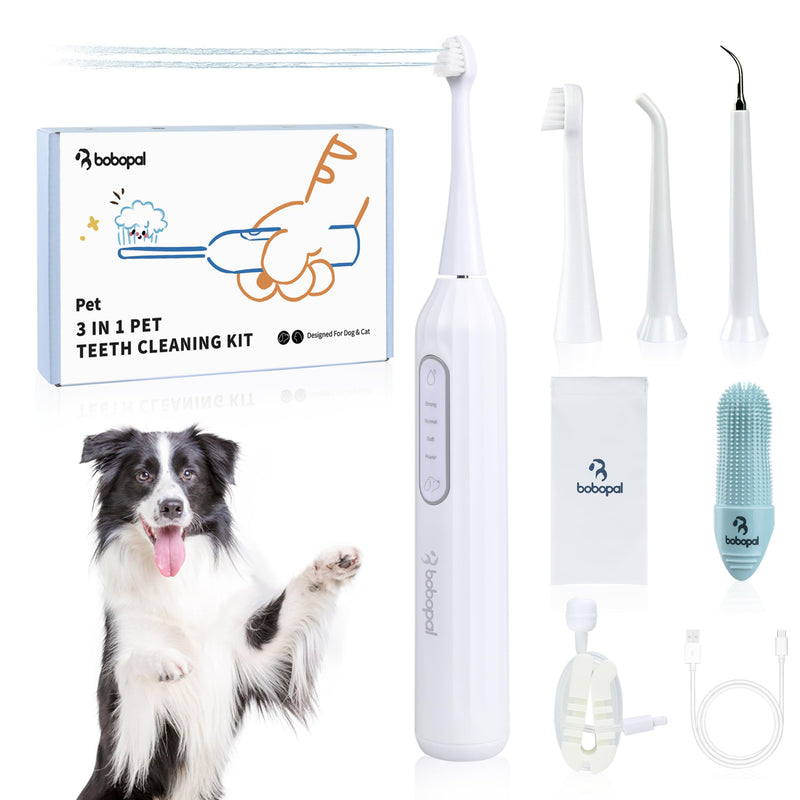 Dog Tooth Brushing Kit,3-in-1 Dog Teeth Cleaning Tools,Ultrasonic Electric Toothbrush & Plaque Remover for Dogs with Water Flosser for Teeth,2 Modes & 3 Intensity Levels,IPX7,1100mAh Battery - PawsPlanet Australia