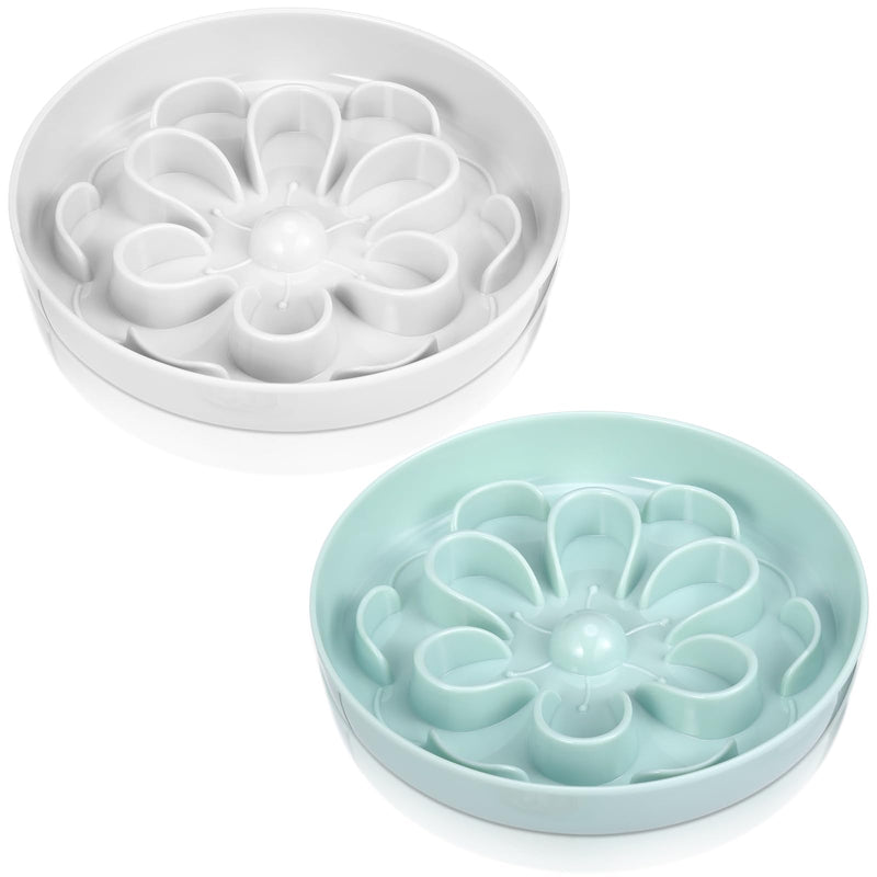 2 Pcs Cat Slow Feeder Bowl Cute Cat Food Bowl with Bloom Design Healthy Eating Diet Cat Food Bowl Interactive Cat Feeder Wet Pet Bowls Dish for Cats and Small Dogs (White, Green) White, Green - PawsPlanet Australia