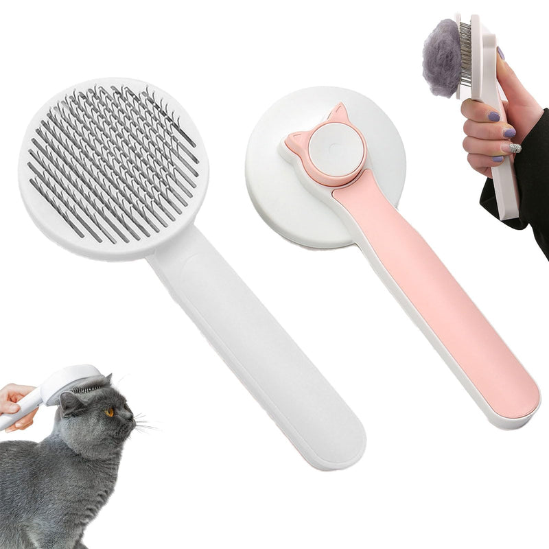 Cat Grooming Brush, Pet Brush with Release Button for Dogs Cats, Removes Loose Fur from Cats, Kittens, and Rabbits, for Pet Massage (Pink) PC201-2 Pink - PawsPlanet Australia