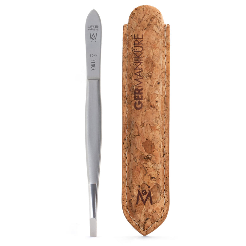 GERMANIKURE Professional Arched Claw Tweezers in Cork Case- FINOX Stainless Steel Sharp - Ethically Made in Solingen, Germany - 4408