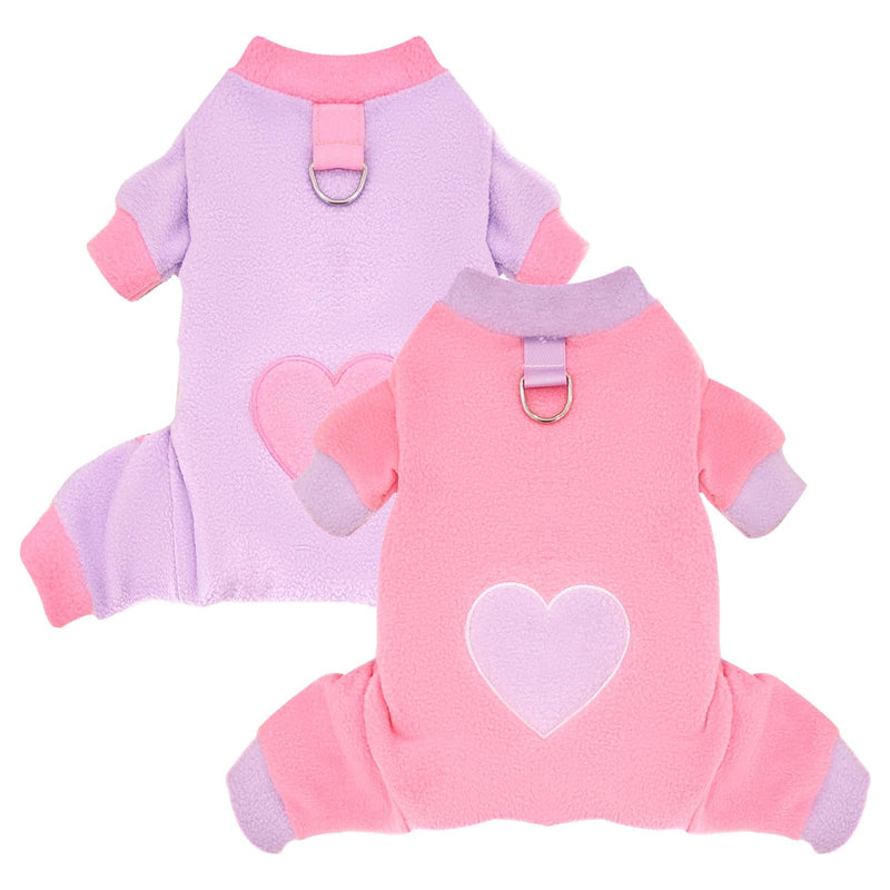 2 Pack Dog Pajamas Small Sized Dog Fleece Pajamas Cute Dog Fleece Sweater Doggy Sweater Love Pattern Onesies for Dog Pjs Small Dog Clothes Small(suggest length of back 10.2'') Pink - PawsPlanet Australia