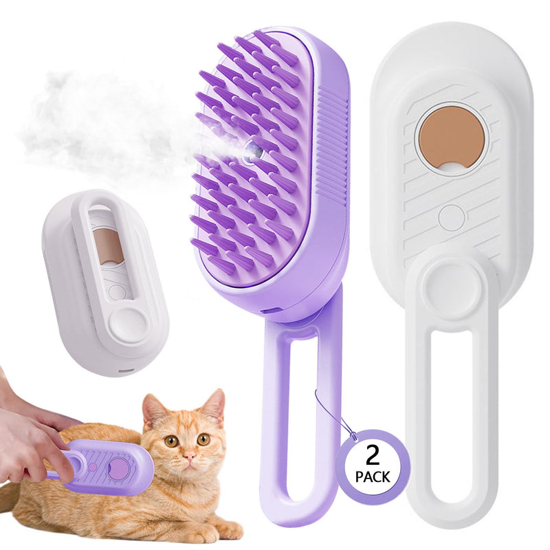 2 Pcs Cat Steam Brush,3 In 1 Spray Pet Grooming Brush,Water Brush for Cats Dogs,Upgraded Steamy Silicone Massage Grooming Brush,Pet Spray Hair Removal Comb,Anti-Static Steam Dog Brush(Purple & White) - PawsPlanet Australia