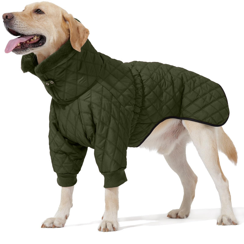 Warm Coat With Double Zipper, Winter Clothes for Small Medium Large Dogs, Turtleneck Puffer Jacket, Two Legs Cold Weather Coats, Wind & Waterproof Winter Jacket XXX-Large Green
