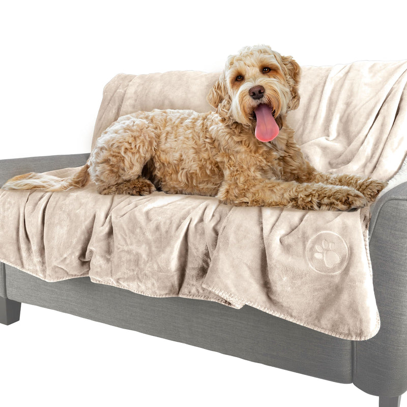 PETMAKER Dog Blanket - 60x70in Reversible Sherpa Blanket - Throw Blankets for Bed, Couch, Crate, or Car - Machine Washable Puppy Essentials (Cream) - PawsPlanet Australia
