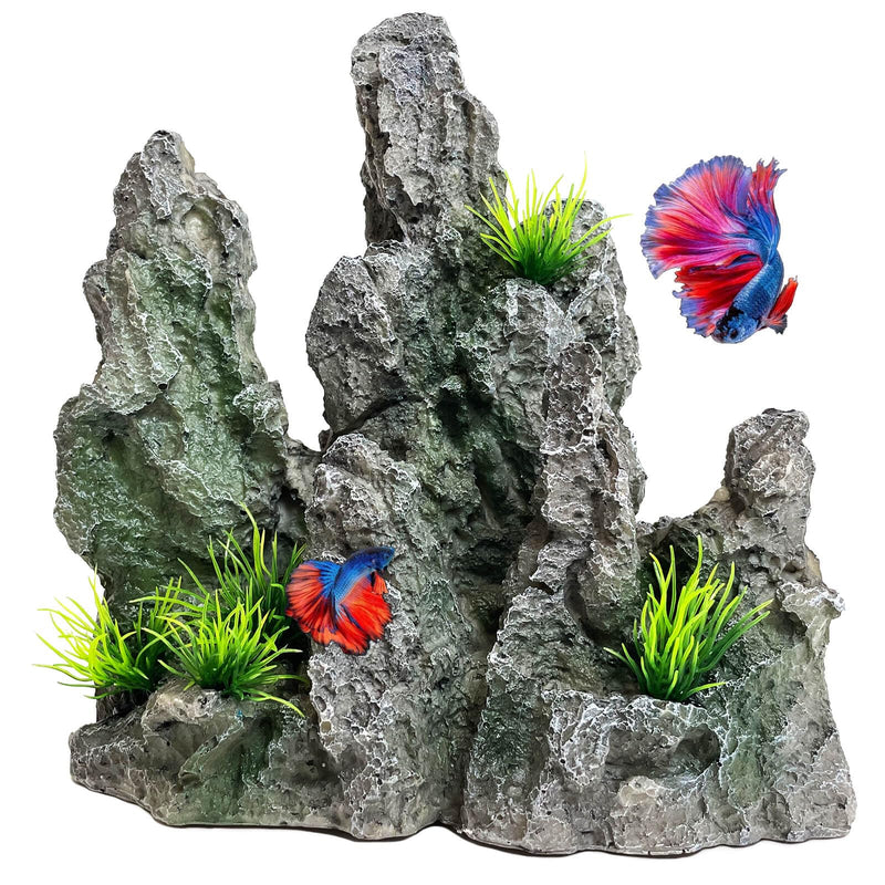 Aquarium Mountain View Stone Ornament - Aquarium Rock Decor for Large Fish Tank,Aquarium Decorations Large,Large Aquarium Decoration for Fish Tank - 8.3 Inches High - PawsPlanet Australia