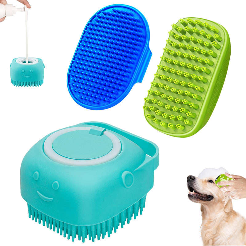 3PCS Dog Bath Brush | Dog Scrubber for Bath | Dog Shampoo Brush | Dog Washing/Shower Brush, Suitable for Short/Long Haired Dogs, Dog Brush for Shedding, Bathing, Massaging & Grooming (Blue Blue Green) - PawsPlanet Australia
