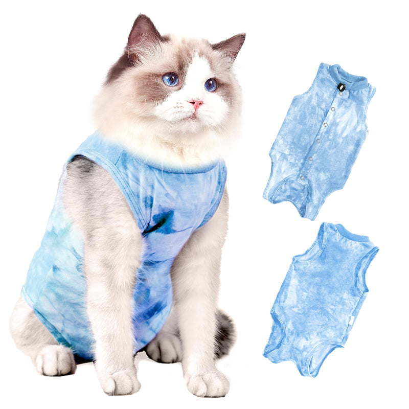 Cat Surgery Recovery Suit, Cat Onesie for Cats After Surgery Anti Licking Wounds, Cat Outfit E-Collar Alternative for Cats Spay Recovery Suit Female and Male, Tie Dye Cats Shirt Clothes Large Blue - PawsPlanet Australia